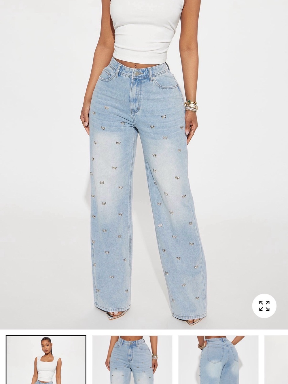 Fashion Nova Light Blue Straight-Leg Embellished Jeans - Women
